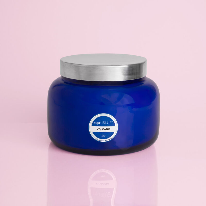 Volcano Capri blue 4 ounce candle glass lid, glass jar